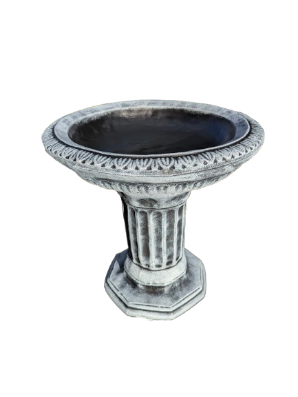 Octagonal Harmony: Concrete Birdbath on Octagonal Column Base