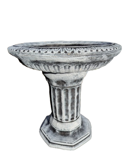 Octagonal Harmony: Concrete Birdbath on Octagonal Column Base